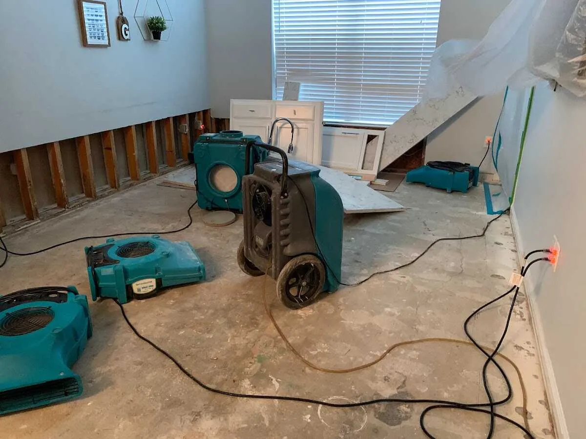 Dehumidifier in flood-cut room for Water Damage Restoration in Narragansett